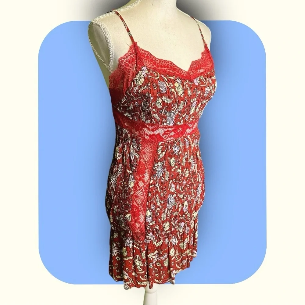 NWOT Free People Intimately ‘Last Night Mini Slip Dress’ in Red Size Small